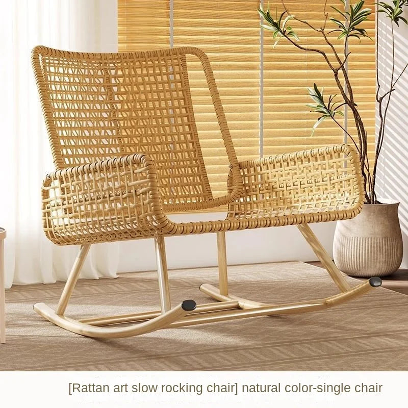 Indoor Strong Hollow Weave Rattan Waterproof Polyester Cushion Rocking Chairs/Colors-Beige/Gray/Brown