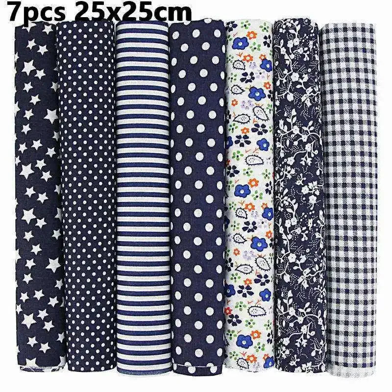 1-Set 7 Different Colors Handmade Anti-Static 100% Cotton Plain Dyed Woven Printed Quilting Brocade Fabric Squares/Colors-Multicolor/Floral/Animal/Orange/White/Gray/Red