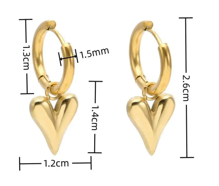 Adult Women Imitation Stainless Steel Heart Pendant Gold-Silver Earrings