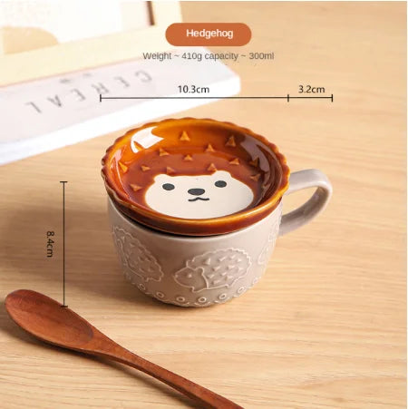Kitchen Round Japanese Ceramic Funny Cartoon Cute Cat Coffee Mugs-Creative Cover/Colors-Blue/ Brown/Milk Yellow