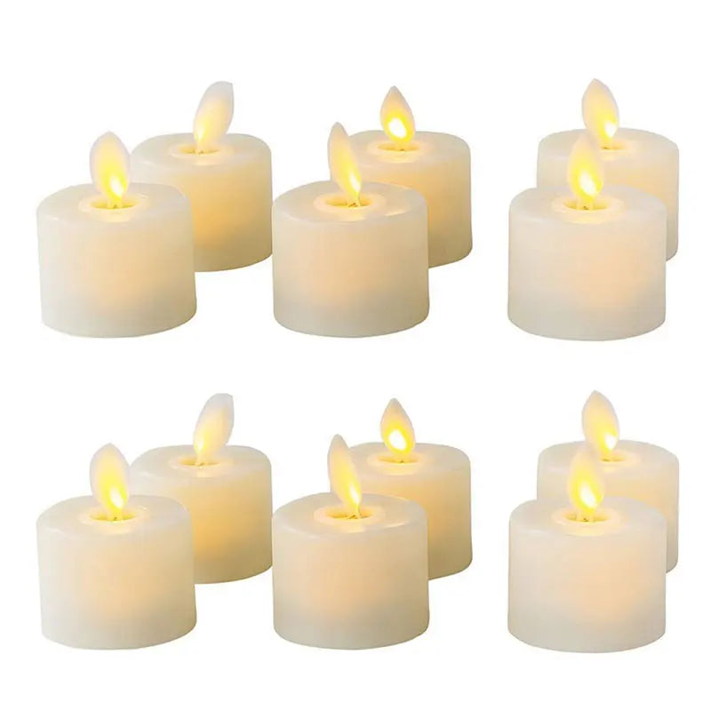 4-12 PCS Set Beige LED Realistic Plastic Flameless Electronic Moving Wick Round Pillar Candles/Including CR2032 Button Battery Each Candle /Battery Life: About 24-48 hours