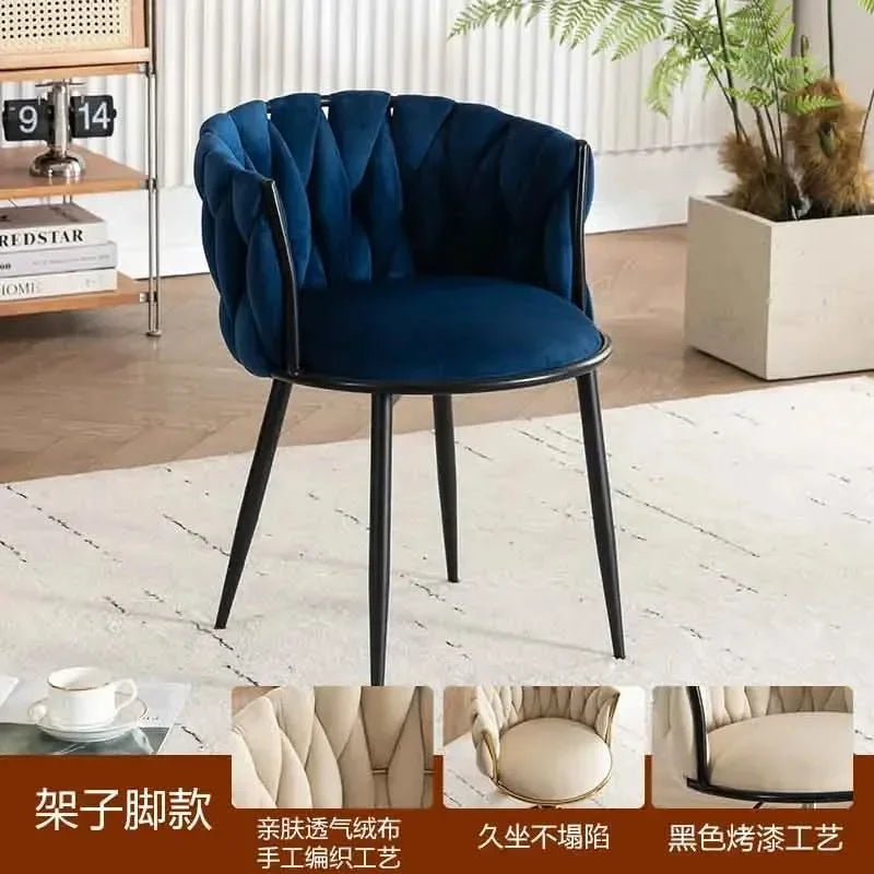Upholstered Polyester Italian Style Ladies Bedroom Makeup Flannel Cushions Chairs w/ Steel Legs-4 Plastic Wheels/Colors-Beige/Pink/Blue/Black/Green/Gray