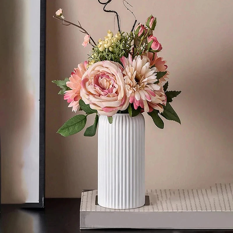 Striped Ceramic-Like Decorative Plastic Striped Vases/Colors-White/Black