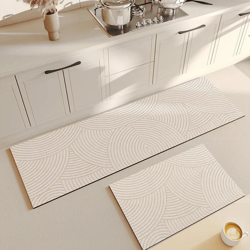 VIKAMA Kitchen Classic Modern Indoor-Outdoor PVC Persian Design Striped-Geometric Anti-Slip Fade Resistance Hypoallergenic Non-Toxic Japan South Korea Diatomite Rugs/Hand-Machine Washable