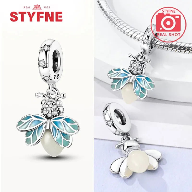 925 Sterling Silver Firefly Charms Glow in The Dark Pendant For Original Bracelet for Women fine Jewelry Love Gifts Diy