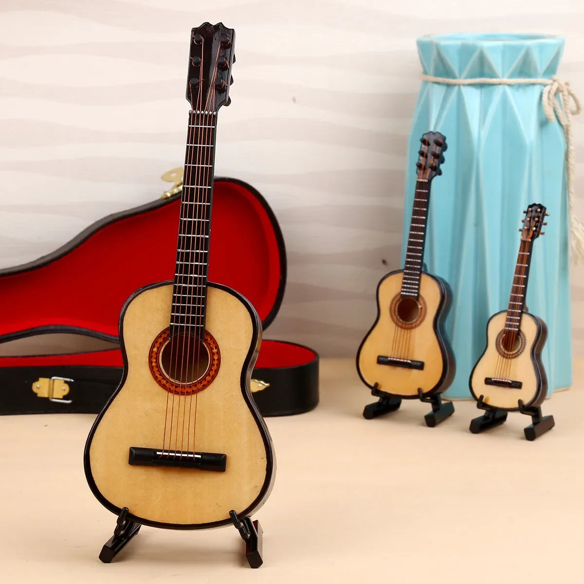 10cm Mini Folk Classical Wooden Guitar Models w /Metal Strings/Colors-Coffee/Blue/Yellow