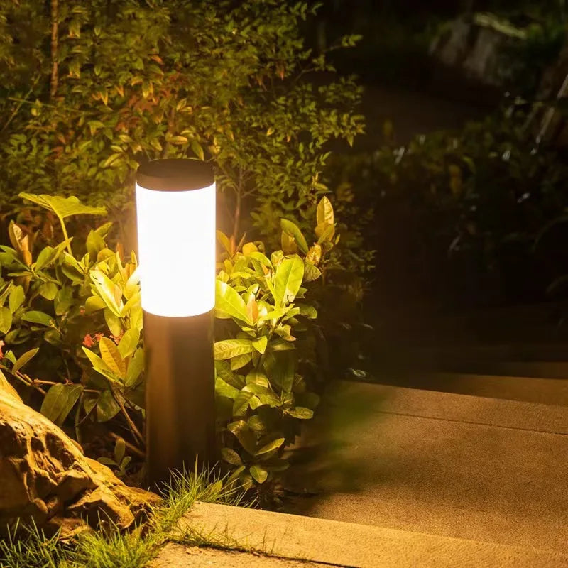 Outdoor Cylinder Tube Shape Black-Silver Stainless Steel Body Solar Pathway Warm Lights/Colors-Yellow/Black/Silver/White
