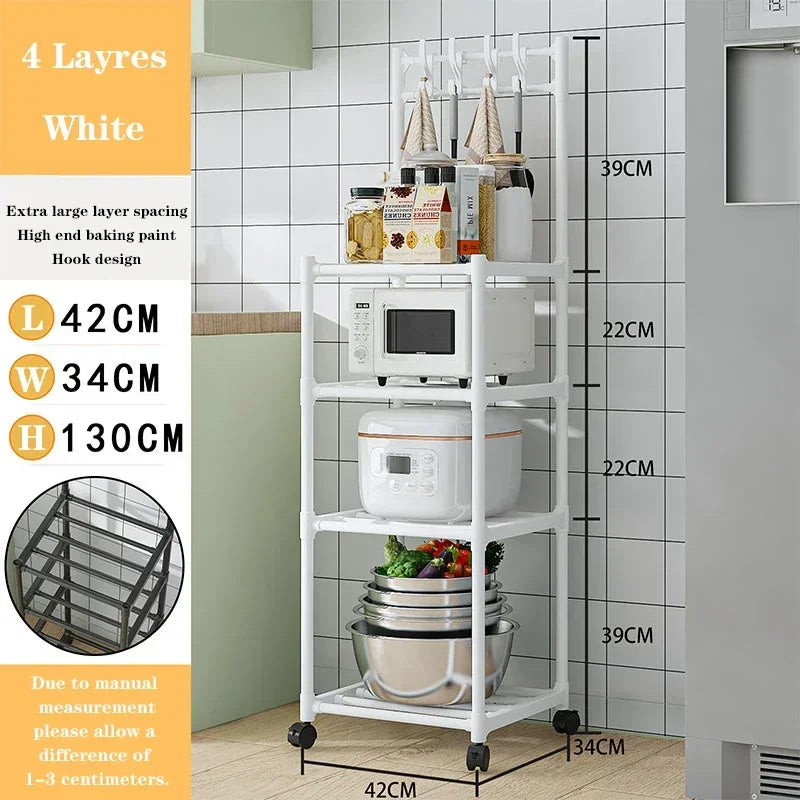 Kitchen Metal Storage Floor-Standing Rack w/ 4 Wheels/Colors-Black/White