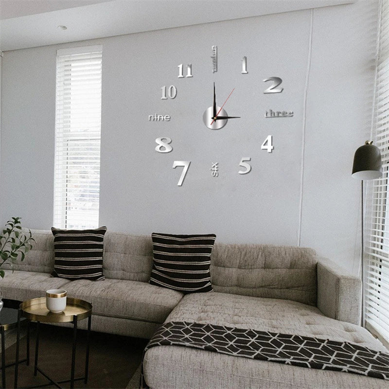 3D ABSTRACT Plastic Luminous Round Face Acrylic Frameless DIY Mute Stickers Quartz Metal Wall Clocks/Colors-Silver/Black/Green