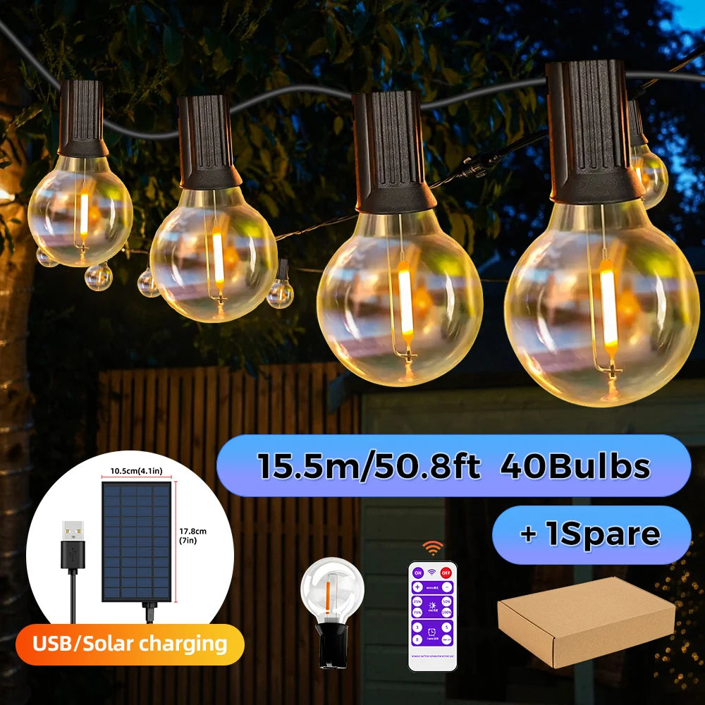 Indoor-Outdoor G40 Waterproof-Shatterproof Globe 8 Light Modes Solar String LED Warm Lights/ Colors-Black Yellow/ White/Multicolor