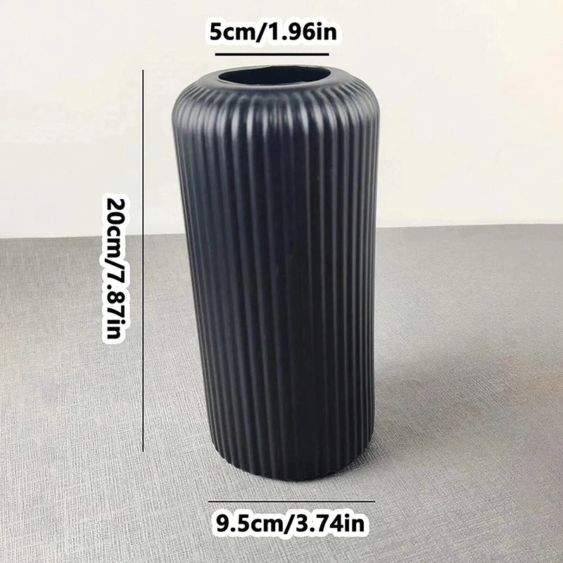 Striped Ceramic-Like Decorative Plastic Striped Vases/Colors-White/Black