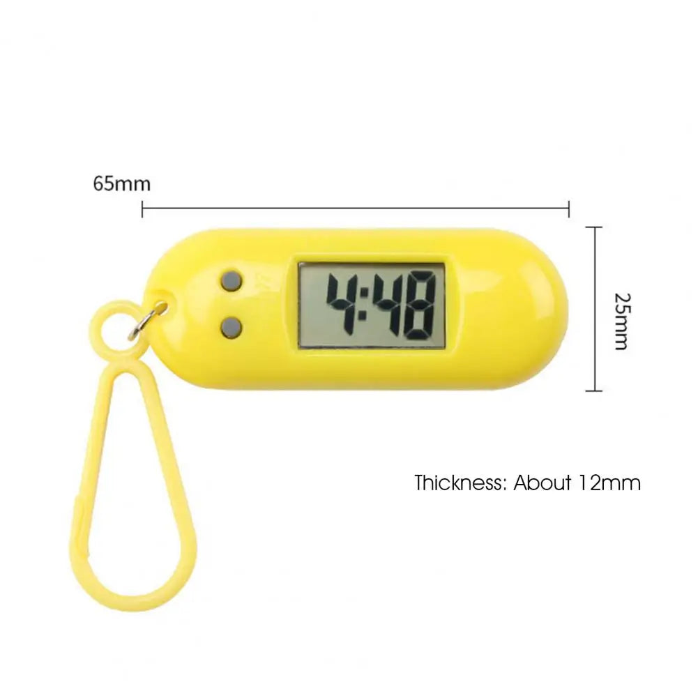 Universal All Ages Rectangle ABS Arabic Numeral Markers Luminous Display Electronic Clock Silent LCD Digital Portable Pocket Watch Keychains/Colors-Black/White/Pink/Orange/Yellow/Green