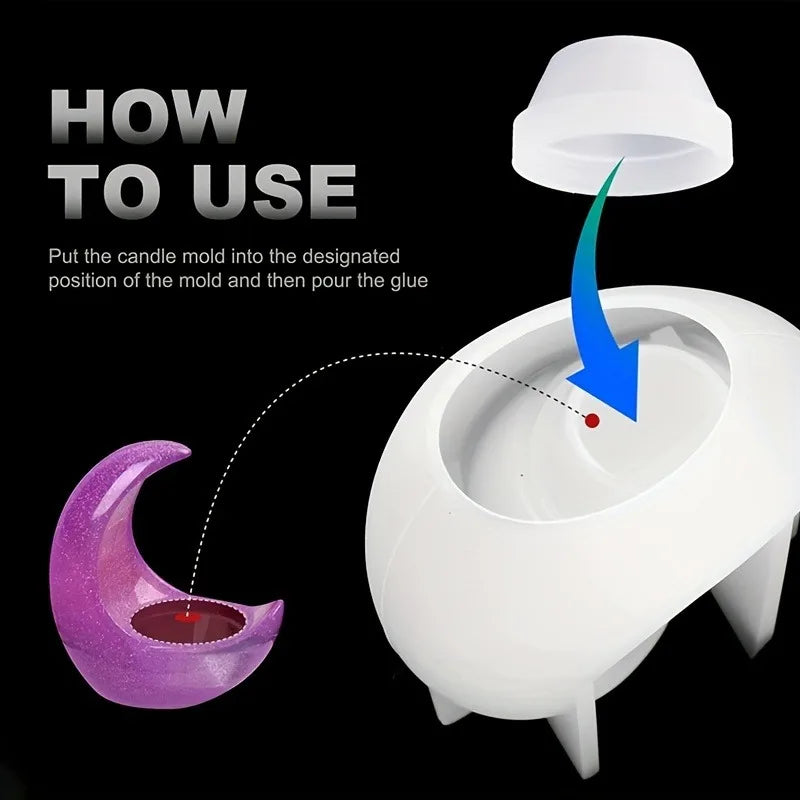 SILIKE LUFEI 3D Half-Moon Shaped Tea Light Candle Resin Silicone Milky White Craft Molds