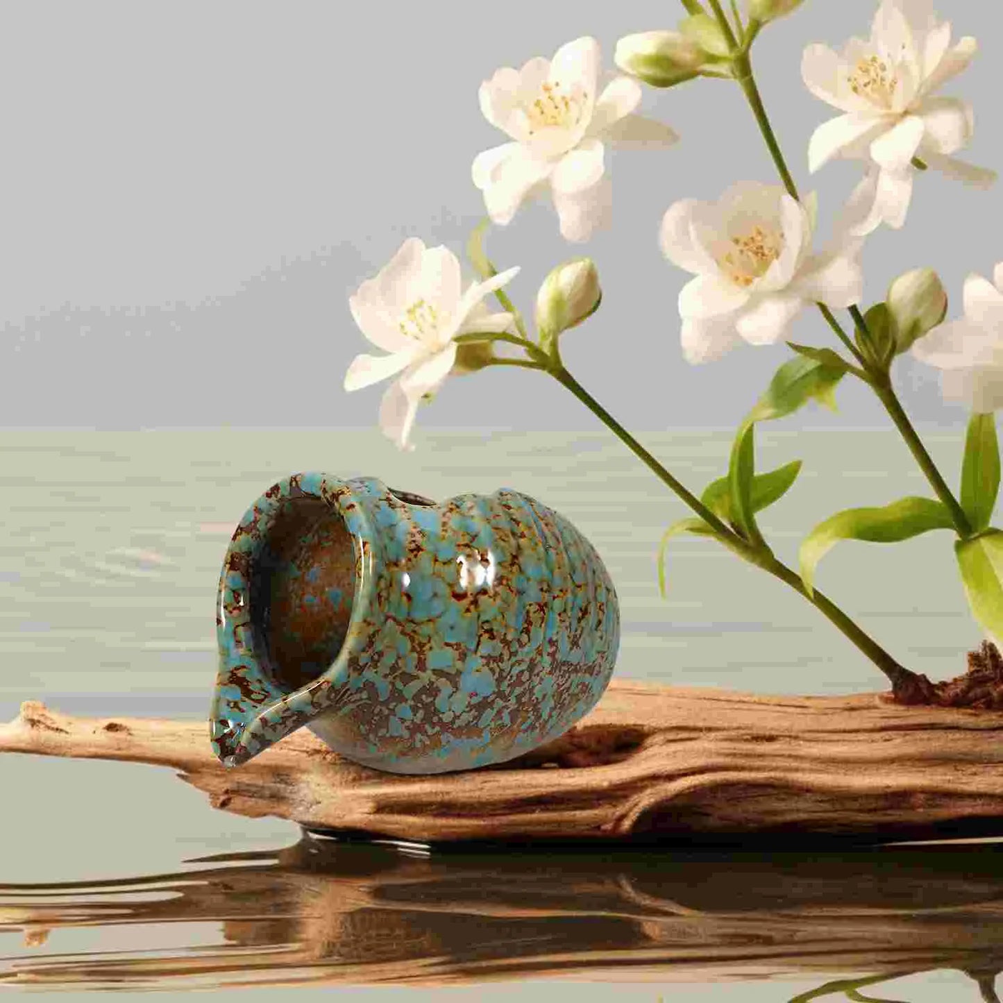 Indoor Round Ceramic Brown Circulating Broken Clay Pot Jar Decorative Fountain
