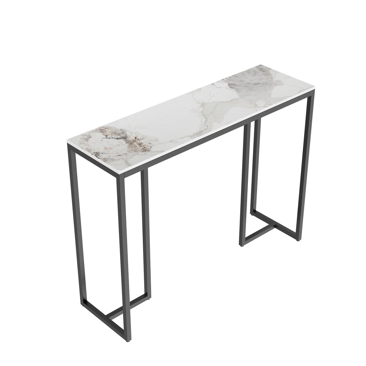 No-EN-Name-Null Modern White Rectangle Marble Top Metal Iron Frame Console Entryway Tables/Colors-White/Cold Emerald