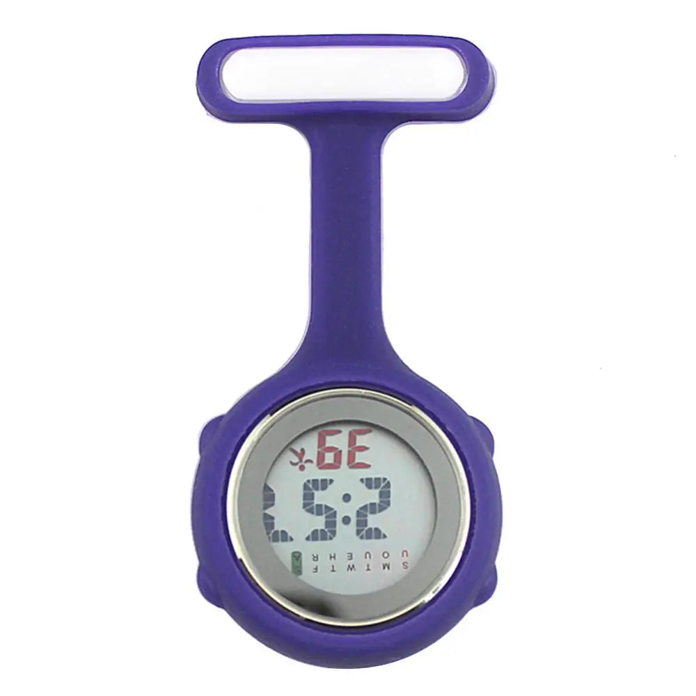 Women Silicone Round Waterproof Digital Dial Clip-On Nurse Fob Electric Battery Pocket Watch/Alarm-Date Display/Colors-Purple/Green/Blue/Yellow/Light Blue/Cyan/Pink/Orange/White/Red/Light Cyan/Purple-Red/Dark Blue