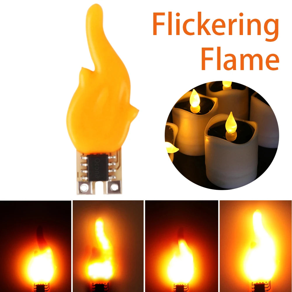 DIY Realistic Round Yellow-Orange Flickering Candle Flame LED Micro-Chip Wick Non-Waterproof Candles