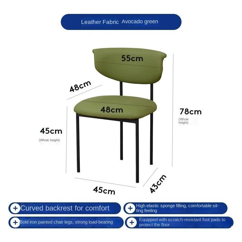 Upholstered Real-Life French Cream Style Genuine Leather Cushion Dining Chairs/ Metal Frame Legs/Colors-Beige/Black/Green/Yellow