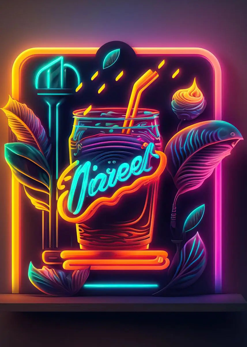 Unframed Modern Cotton Canvas Cartoon Neon Fast Food/Soft Drinks Prints/Colors-White/Blue/Multicolor