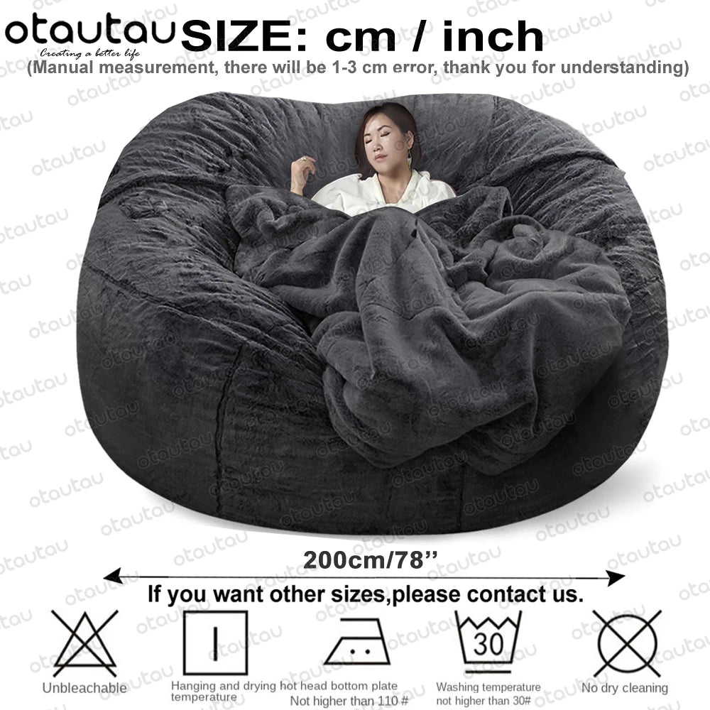 OTAUTAU Velvet Giant Bean Bag Chair Outside Slipcover/Size: 200cm x 230cm(78''dia)/Colors-Gray/White/Pink