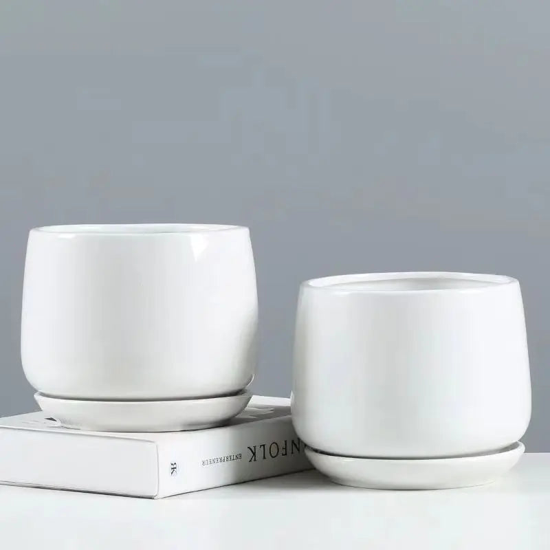 Ceramic Flowerpot Creative Large And Extra Large Flowerpot With Tray Household Balcony Nordic Simple Flowerpot Home Decoration