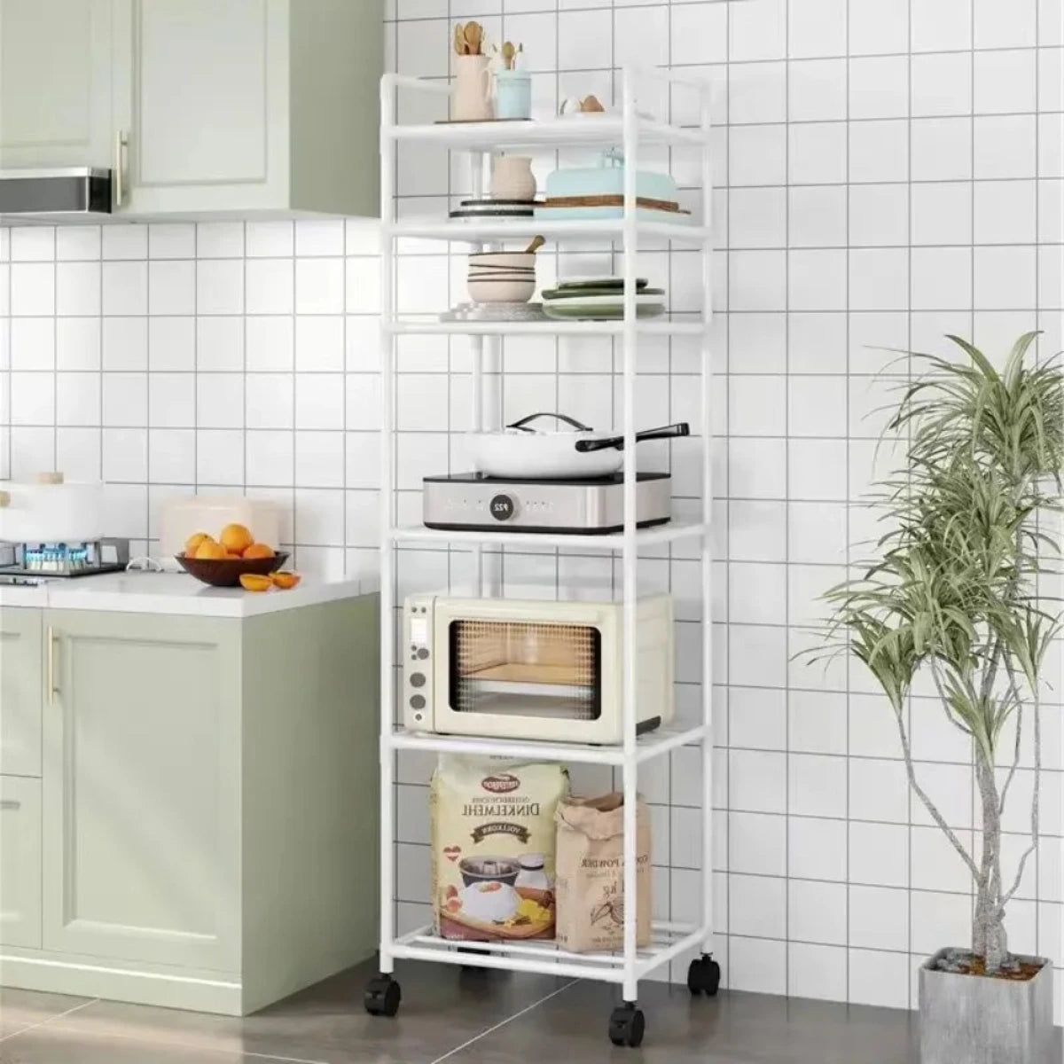 Small Kitchen Storage Cart w/ Wheels/Colors-White/Black