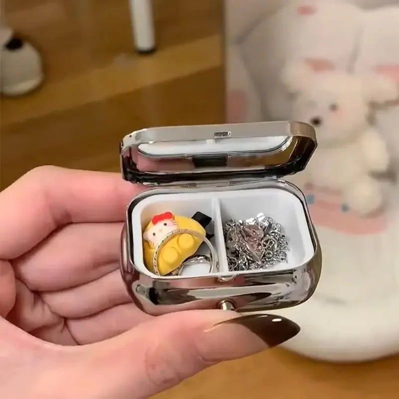 Hello Kitty's Cat Portable Square HD Mirrored Mini Sealed Cute Cartoon Girl Heart 2 Sub-Pockets Jewelry Box