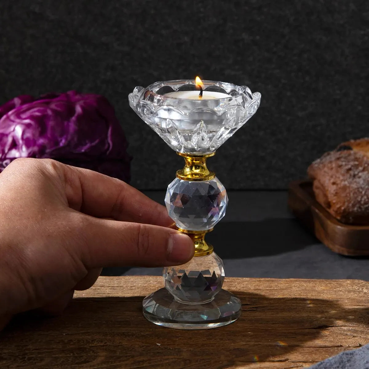 Modern Creative Transparent Diamond Crystal Clear Glass Small Tealight Candle Stand Holders