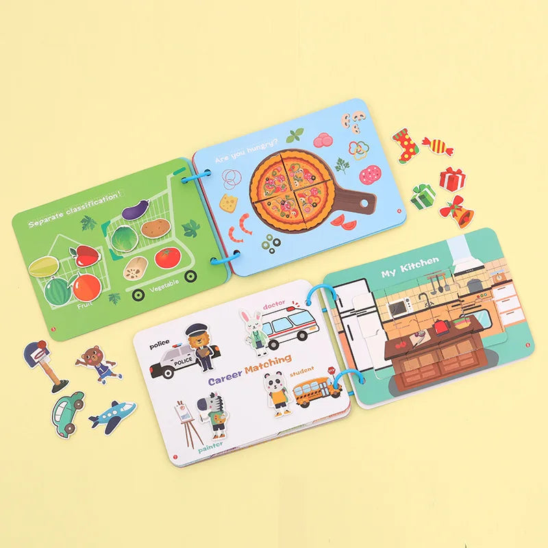 Child-Parents Game Durable Waterproof-Oil Proof Early Cognitive Development Brain Integrates Stickers Scene Activity Quiet Book Educational Toys/Colors-Blue/Multicolor/Ages Babies-3 Years Old