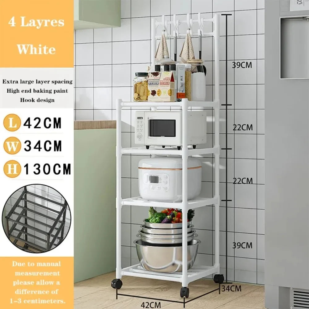 Kitchen Metal Storage Floor-Standing Rack w/ 4 Wheels/Colors-Black/White