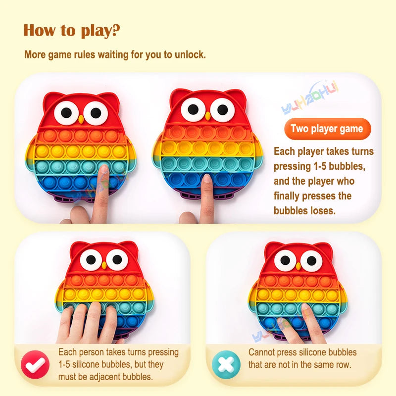Rainbow Pop Push Bubble Fidget Sensory Toys/Colors-Rainbow/Multicolor/ Animal/Ages 3-9 Years and Older