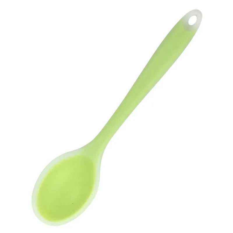 Kitchen Multicolored Thermostability Anti-Corrosion Soft Silicone Spoons/With Hook Hole /Colors-Multicolor/Blue/Green/Yellow