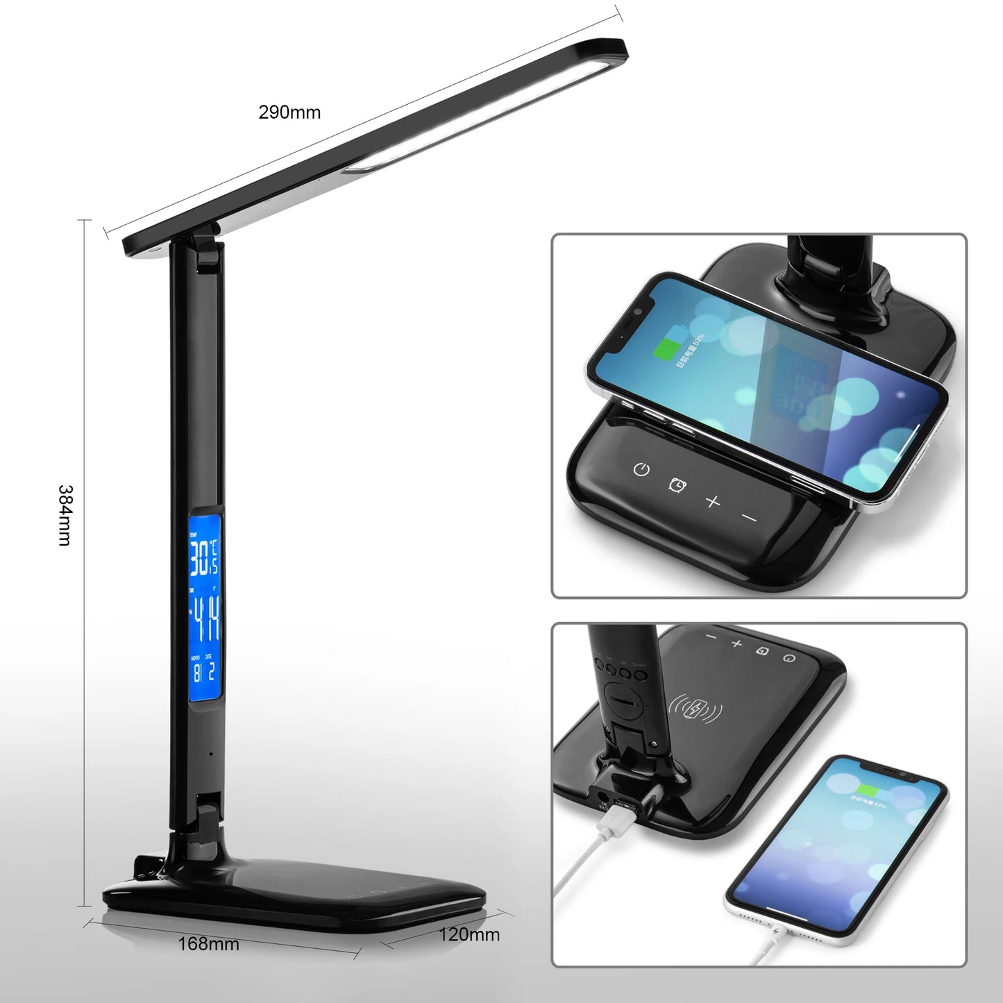3-In-1 LED Touch Adjustable Dimmable Built-In Phone Charging Base Desk Top Lamps/Bulbs Included/ Rechargeable Battery Power Source/Colors-Black/White