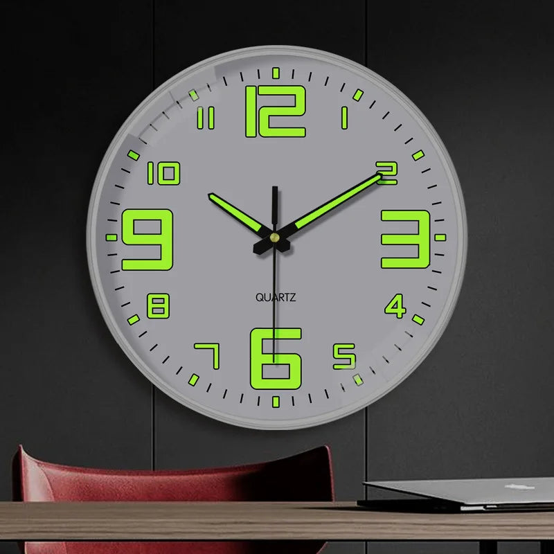 Round 8 Inch Luminous Black-White 3 Style Face Quartz Glow-In-Dark Numbers-Dials Wall Clocks