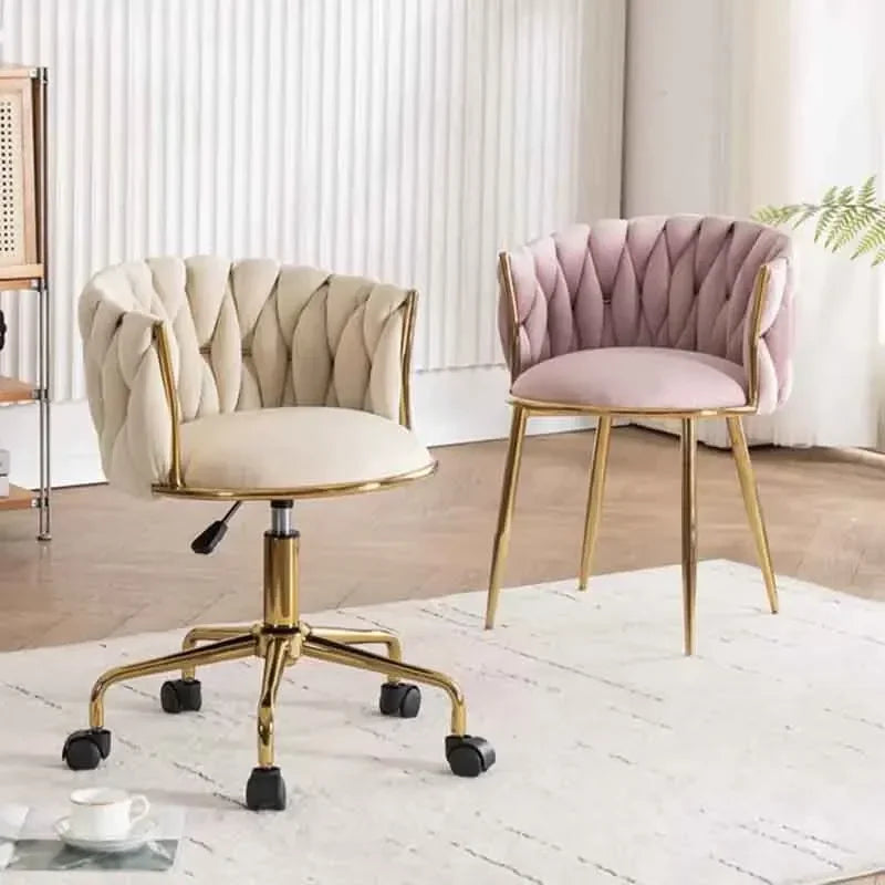 Upholstered Polyester Italian Style Ladies Bedroom Makeup Flannel Cushions Chairs w/ Steel Legs-4 Plastic Wheels/Colors-Beige/Pink/Blue/Black/Green/Gray