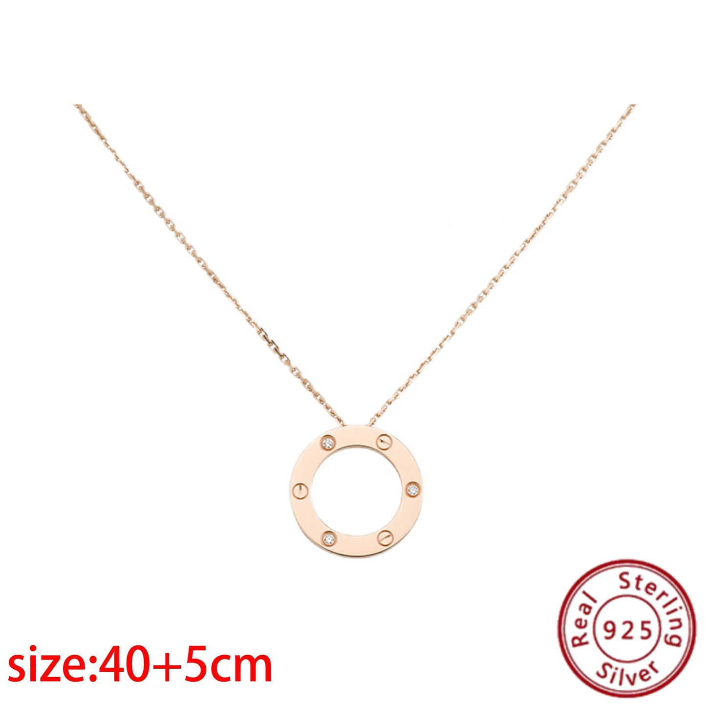 No-EN-Name-Null Adult Women Sterling Silver-Gold Plated Metal Zircon Clear White Diamond Stones Round O-Shaped Fine Imitation Chain Pendant Necklaces/Colors-Gold-Silver/Geometric/Clear/White/Rose Gold