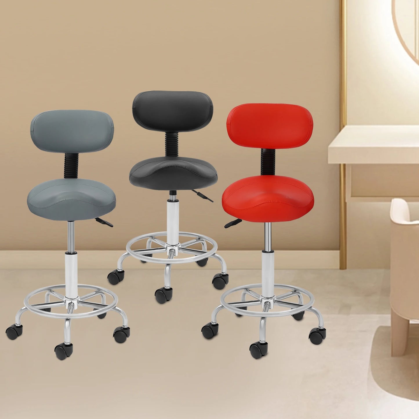 Faux Leather Adjustable Bar Backrest Stool / Colors- Red/ Black/ Grey