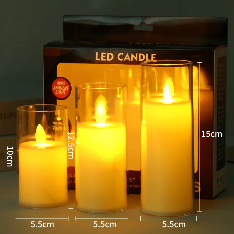 1-3 PCS Set LED Flameless Electric Acrylic Glass Holder Flickering Small Round Tealight Candles/3 Button Batteries/Colors-White/Yellow