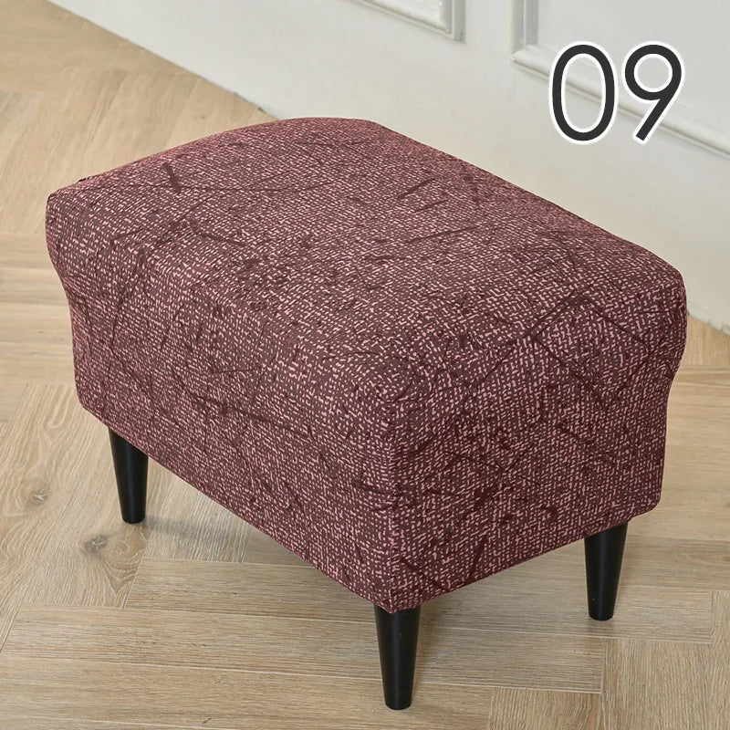 Rectangle Shaped Polyester Elastic Spandex Stretch Ottoman Slipcovers/Colors-Multicolor/Red/Floral/Black/Orange/Beige/Gray