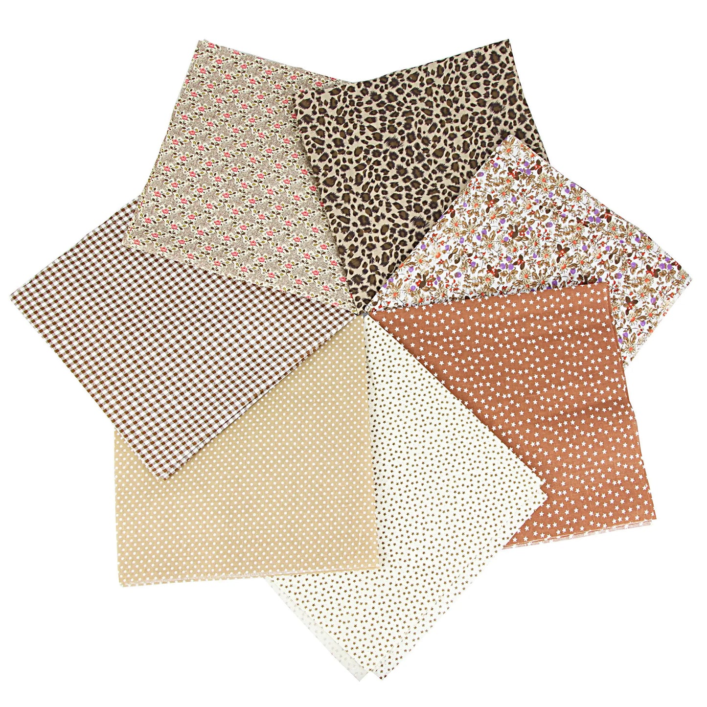 1-Set 7 Different Colors Handmade Warp Knitted Squares Laminated Printed 100% Cotton Patchwork Quilting Brocade Fabric Cloths/Floral/Striped/Geometric Designs/Machine Washable/Ironing Instructions