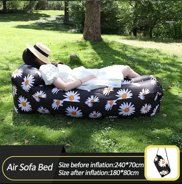 Outdoor Waterproof Inflatable Banana Shaped Oxford Cloth Polyester Fabric Lazy Pillow Air Sofa /Size: 200 x 240x 70cm/Weight Limit 400 kg (881 lbs)/Colors-Blue/Black/Brown/Beige/Gray/Geometric/Green/Multicolor