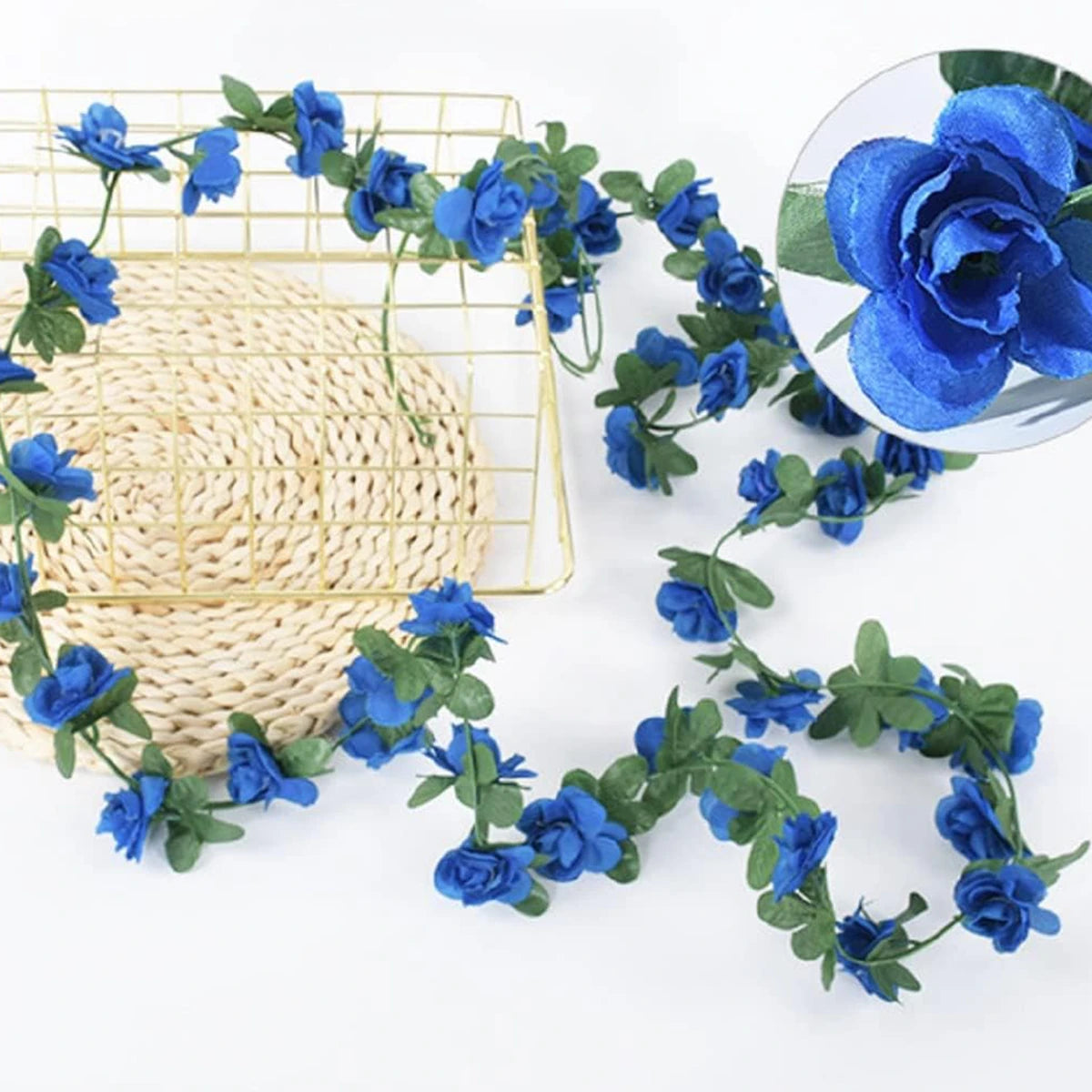 Plastic Artificial Climbing Flowering Silk Rose Vines/Colors-Light Blue/Red Rose/Deep Blue/Black/Light Purple/Champagne/Deep Pink/Orange/Plum/Beige/Light Blue/Burgundy