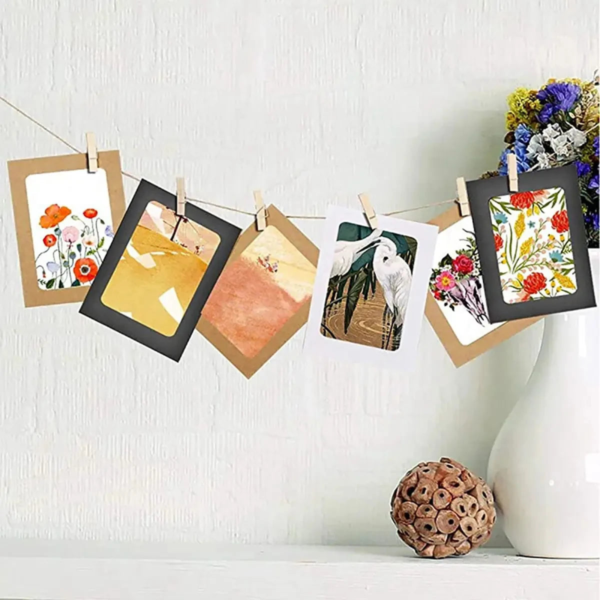 Unisex Rectangle Shape Paper Photo Picture Frame Clip Wall Art/Colors-Multicolor/Brown/Black/White