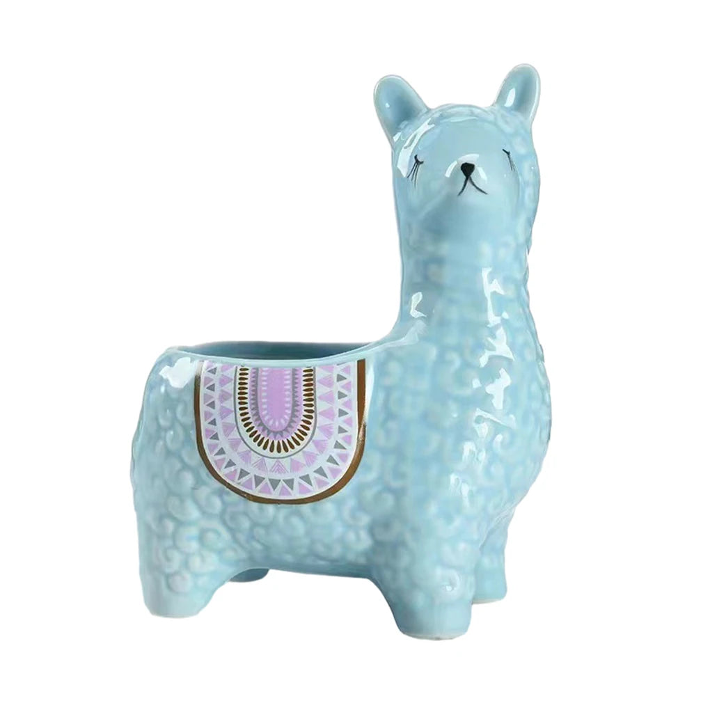 Home Garden Indoor Multicolor Cute Ceramic Alpaca Animal Shape Mini Succulent Planter Pots/Colors-Geometric/Multicolor/Blue/Animals
