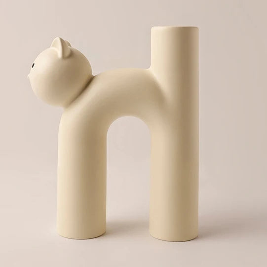 Creative Ceramic Flower Vase Cute Tubular Kawaii Cat Vase Room Home Desktop Decoration Art Ornament Gift Flowerpot Free Shipping