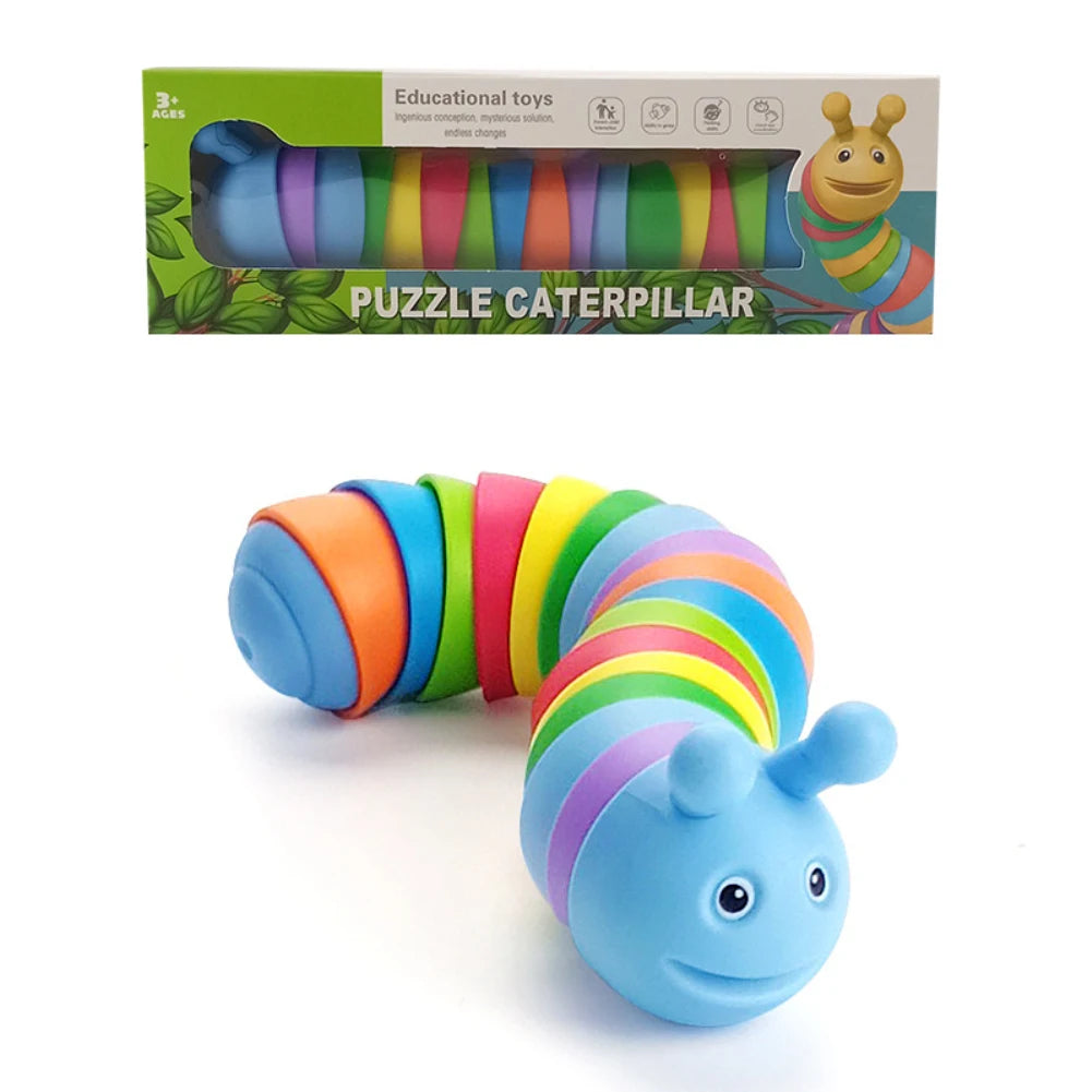 Plastic Funny Soft Realistic Worm Puzzle Caterpillar Fidget Toys/Ages: 3-18+Years Old/Colors-Green/Blue/Yellow