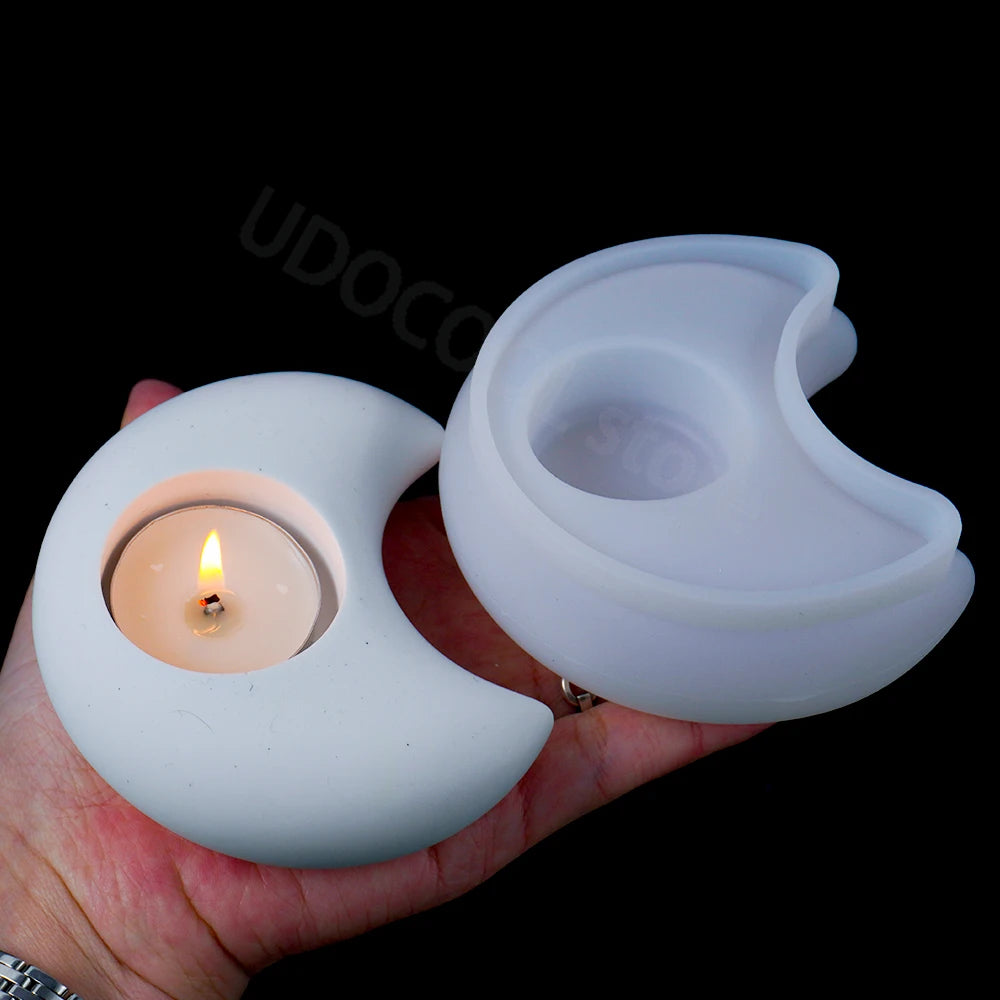 3D Tea Light Candleholder Silicone Concrete Milky White Molds/ Star-Moon-Heart Shape