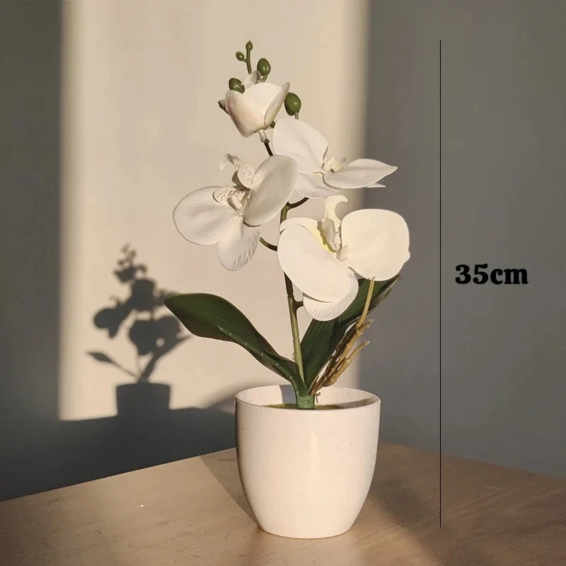 Indoor Desktop Floral Flowering Artificial Bonsai Butterfly Orchid Potted Plants /Colors-White/Yellow/Purple