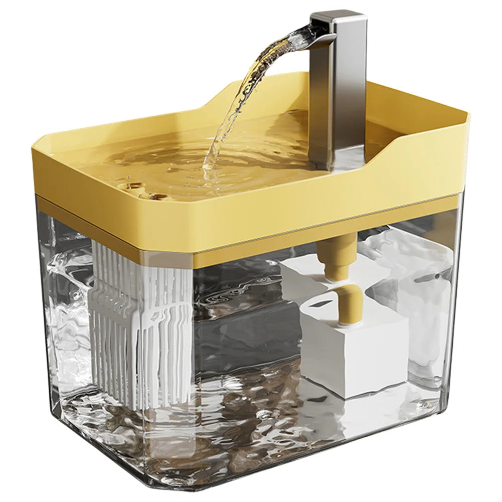 Cats-Dogs Plastic Adjustable Water Flow Cycle Filtration Easy Monitoring Transparent Tank Fountain Water Dispenser /Quiet Pump/Colors-Yellow/Clear/White