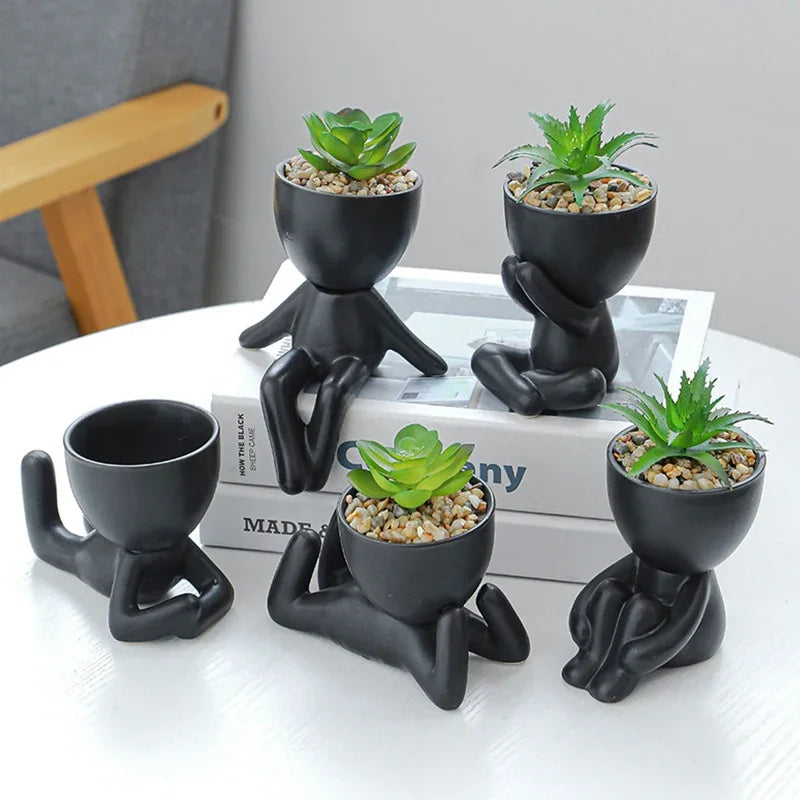 Creative Cute Imitation Humanoid Ceramic Flower Pot Succulent Planter Crafts Vase Home Decoration Personalized Gift Wholesale